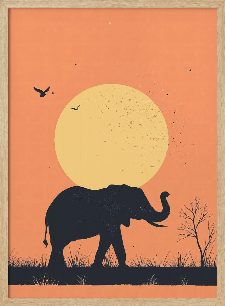 Elephant On the Savannah Poster