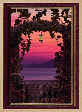 Sunset view with ornate &amp; gold burgundy frame Poster