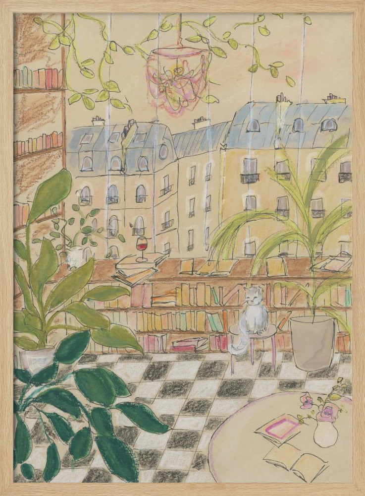 Antique Parisian Book Store Cat Poster