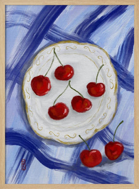 A Plate of Cherries Food Painting Poster