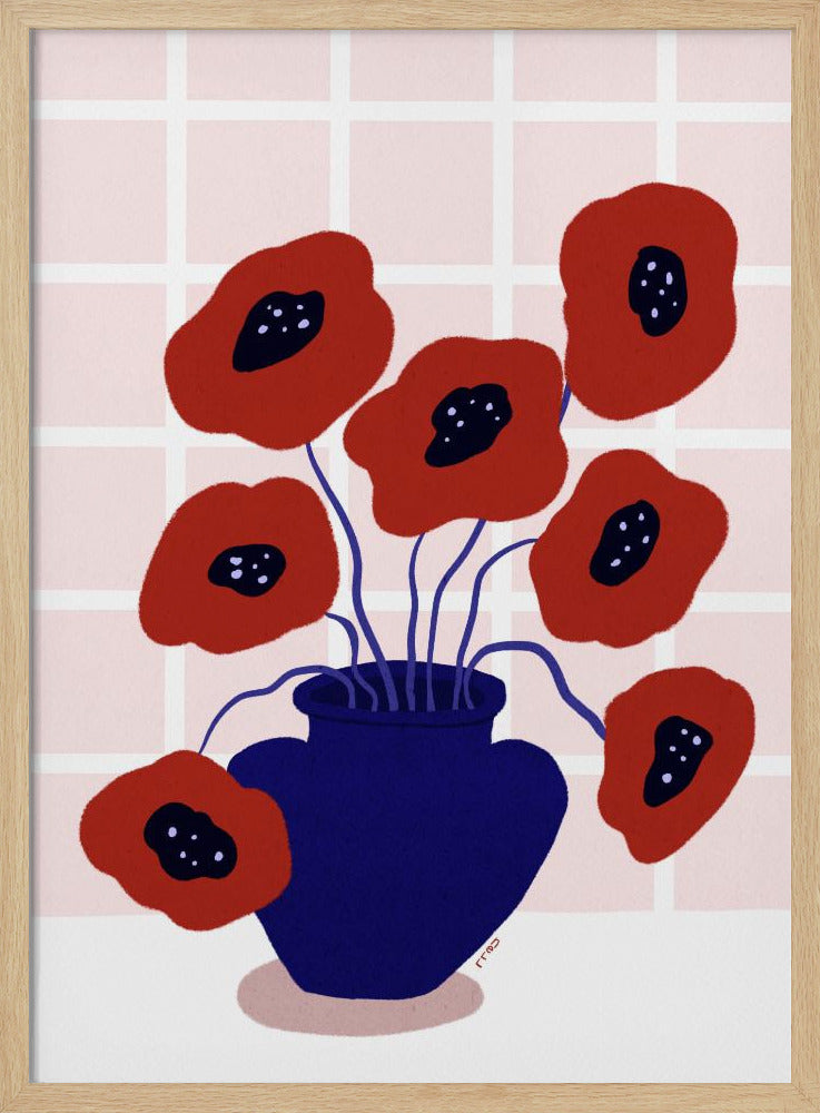 Red Poppies In a Vase Illustration Poster