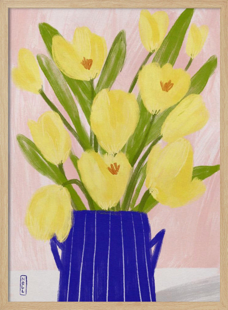 Yellow Tulips In a Vase Poster