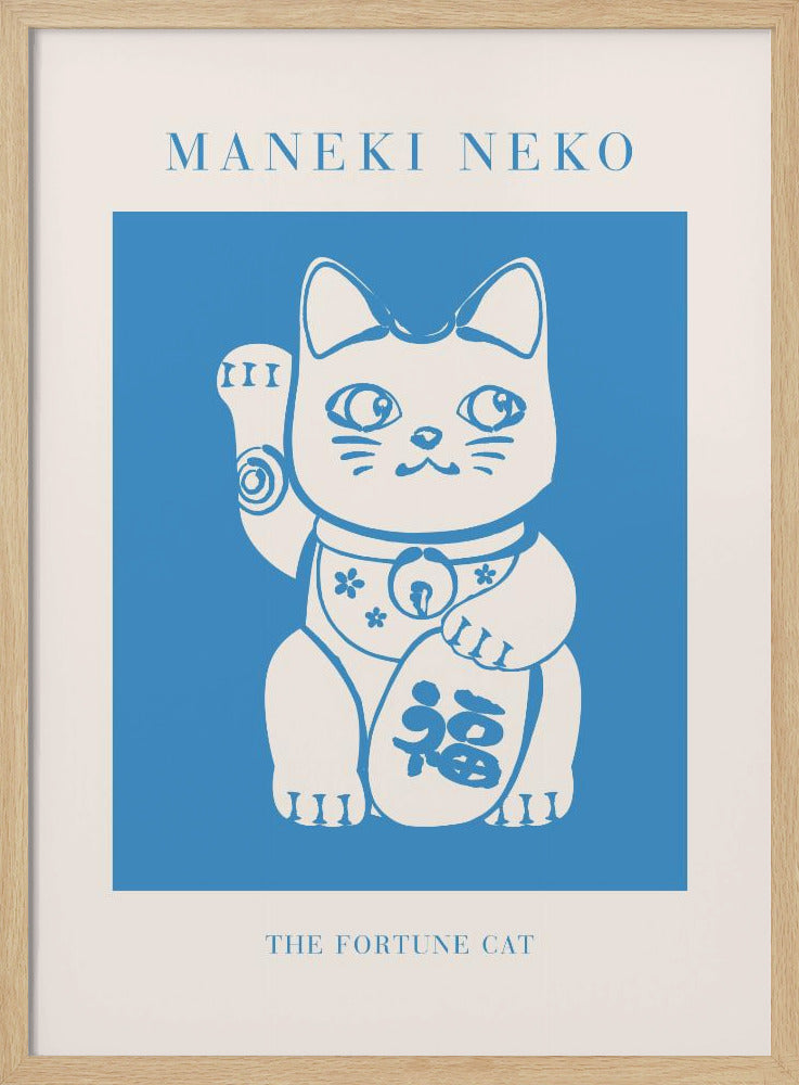 Maneki-neko Cat Blue Poster