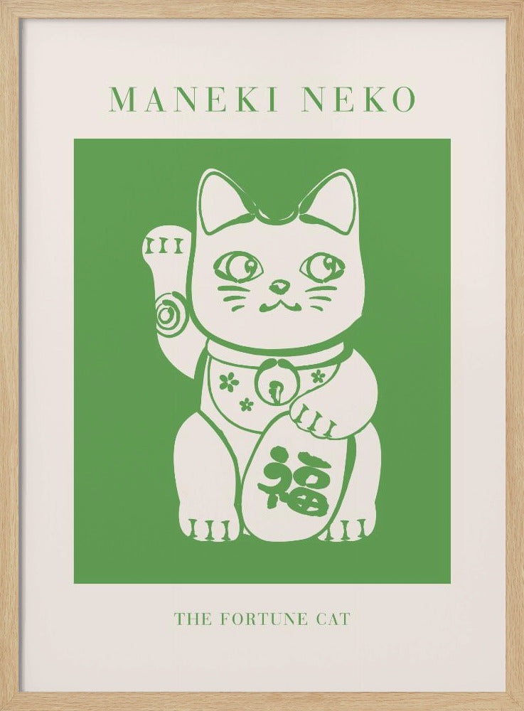 Maneki-neko Cat Green Poster