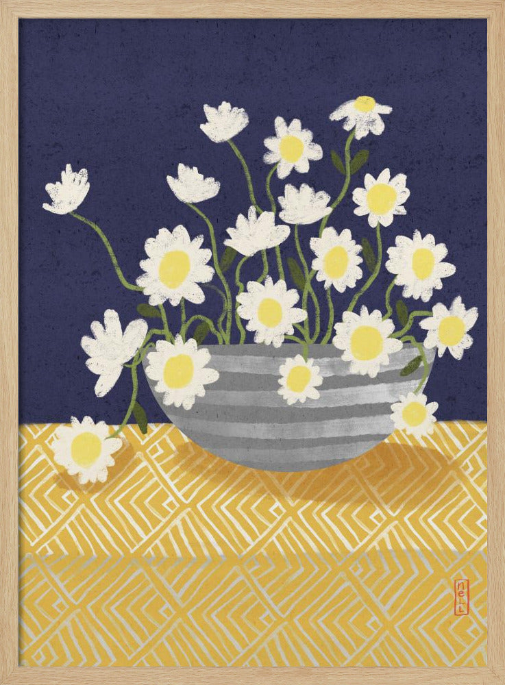 Daisy Bowl In Bloom Illustration Art Poster