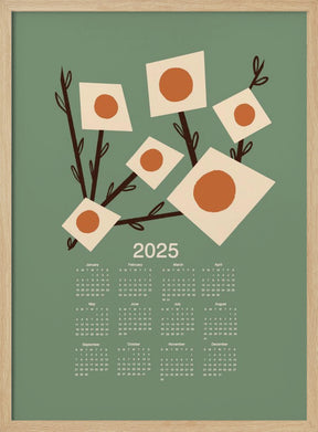 Sunburst Blossoms Sage 2025 Mid Century Calendar Poster