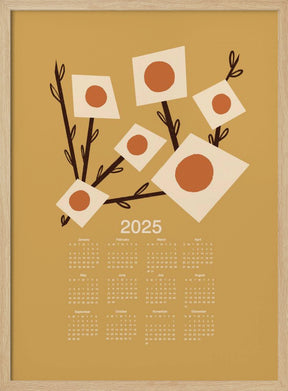 Sunburst Blossoms Yellow 2025 Mid Century Calendar Poster