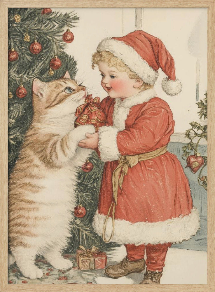 Christmas Kid and Cat Poster