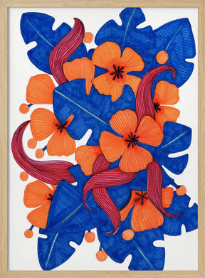 Hawaiian Orange and Blue Florals Poster