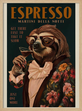 Art Deco Espresso Martini Drinking Sloth Poster