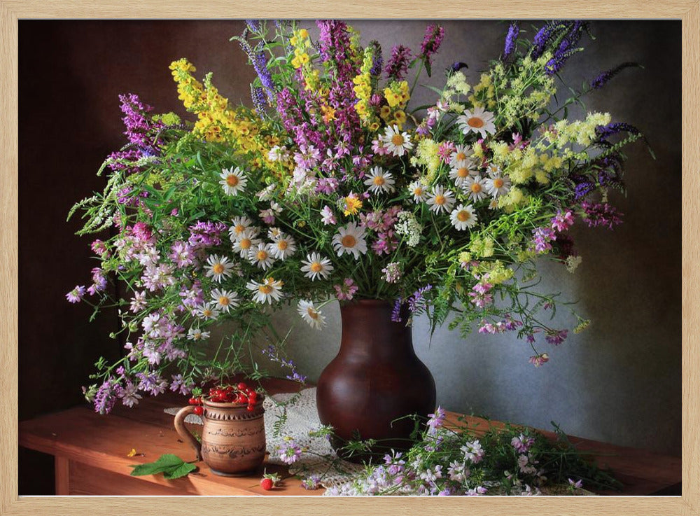 Still life with wildflowers and berries Poster