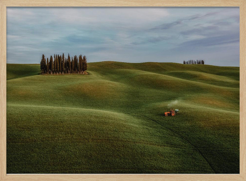 Busy tractor in Val d'Orcia Poster