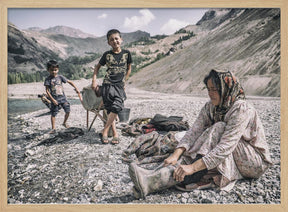 A Tajik woman is preparing to wash in the stream Poster