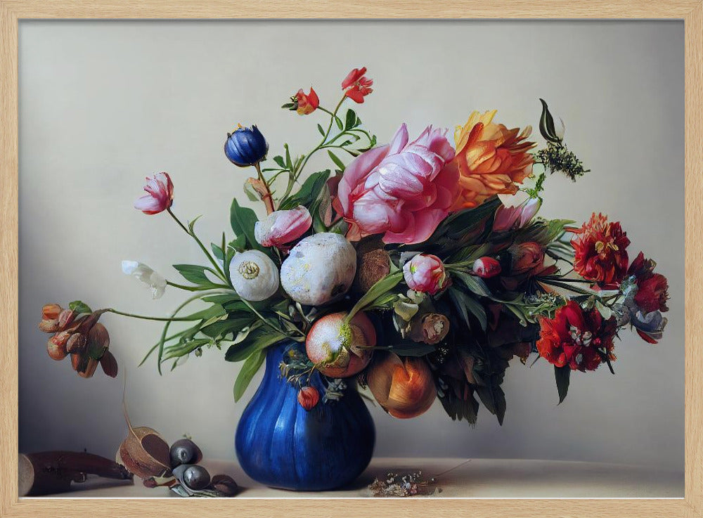 Flower Bouquet With Blue Vase Poster