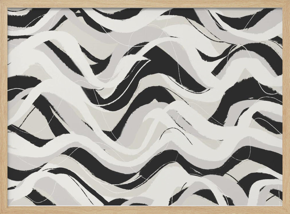 White Black Waves Pattern Square Poster