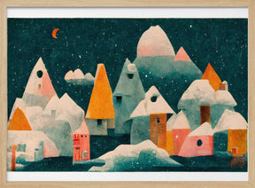 Little Village With Moon Poster