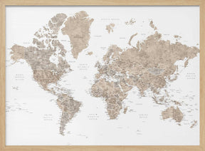 Detailed world map with cities, Abey Poster