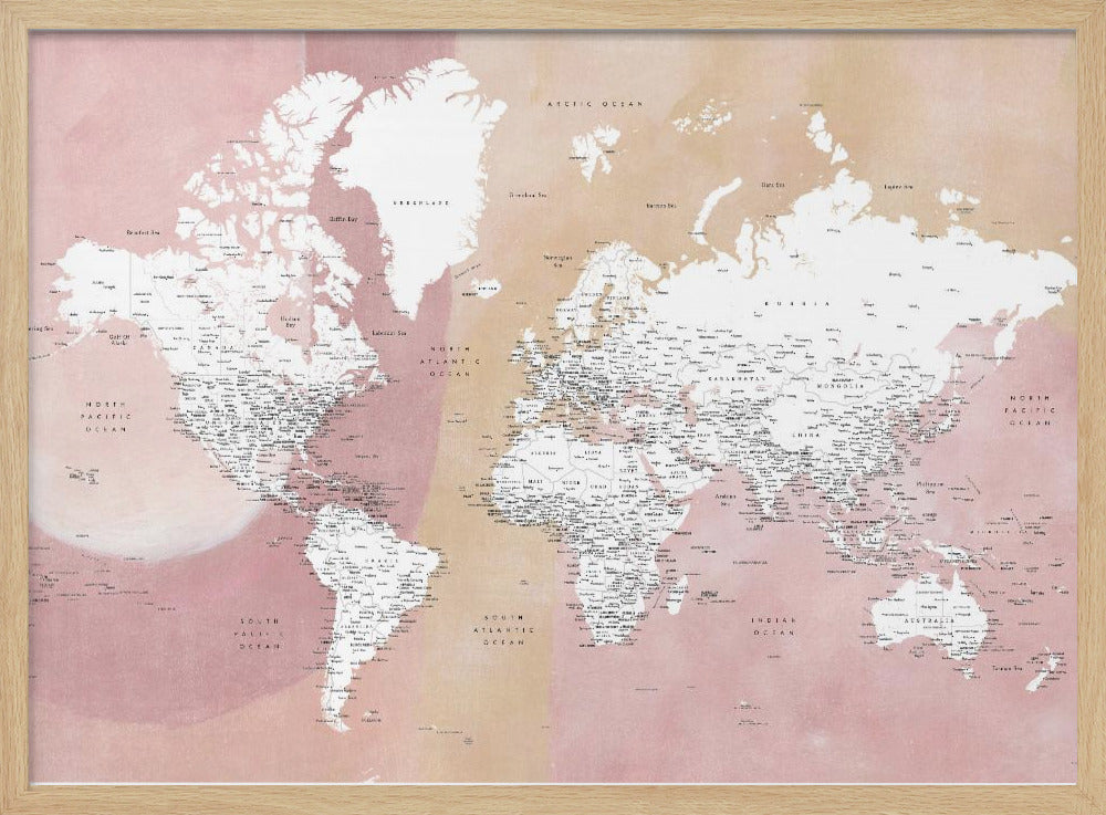 Detailed world map with cities Mizn Poster