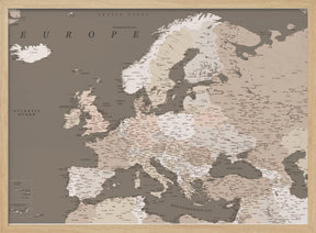 Earth tones detailed map of Europe Poster