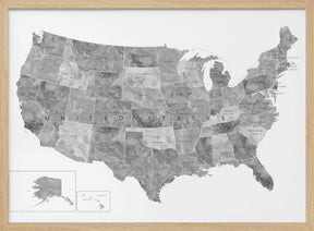 Gray watercolor map of the US Poster