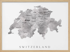 Gray watercolor map of Switzerland Poster