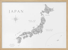 Gray watercorlor map of Japan Poster