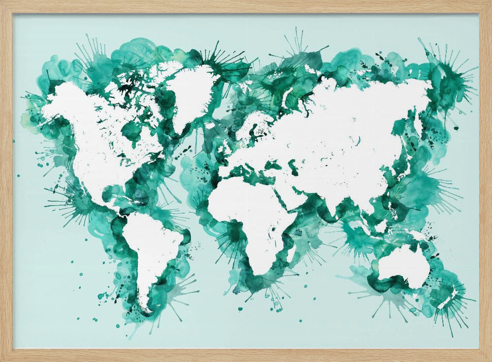 Teal strokes world map Poster