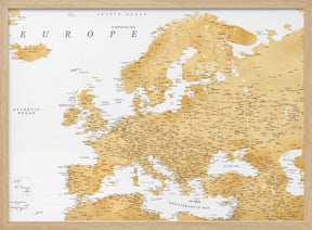 Golden detailed map of Europe Poster