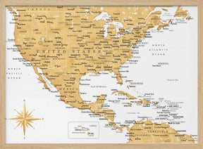 Golden map of USA and Mexico Poster