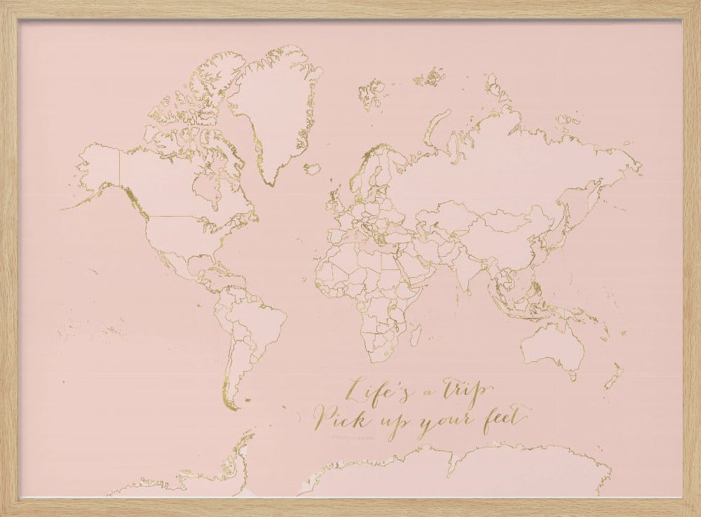 Inspirational pink and gold world map Poster