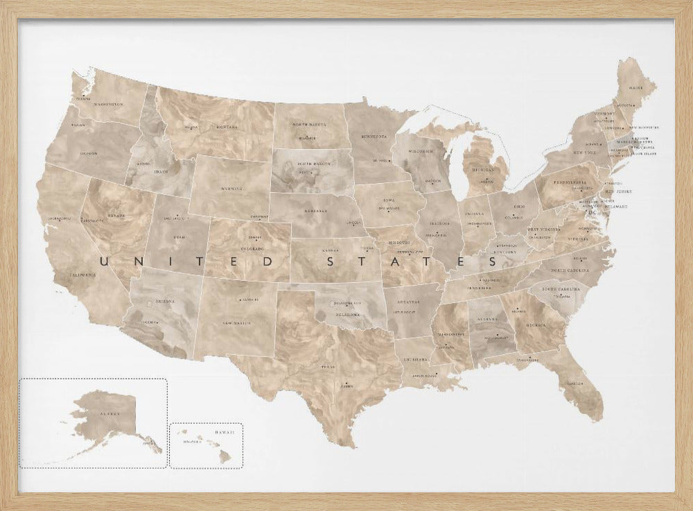 Taupe watercolor US map Poster