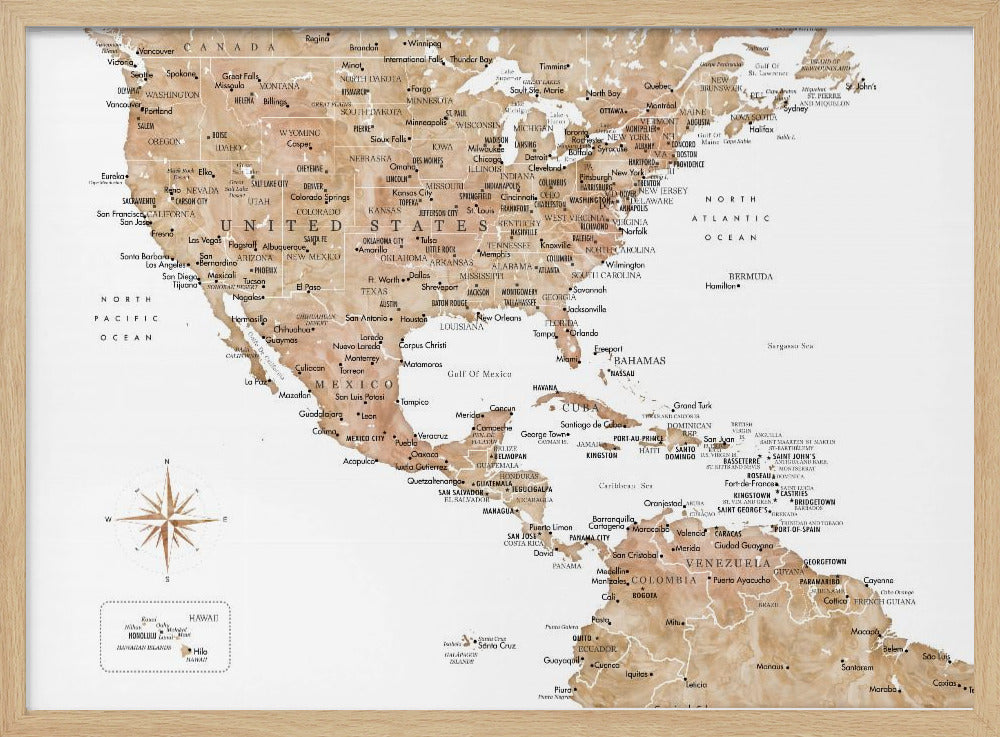 Neutral USA and the Caribbean sea map Poster