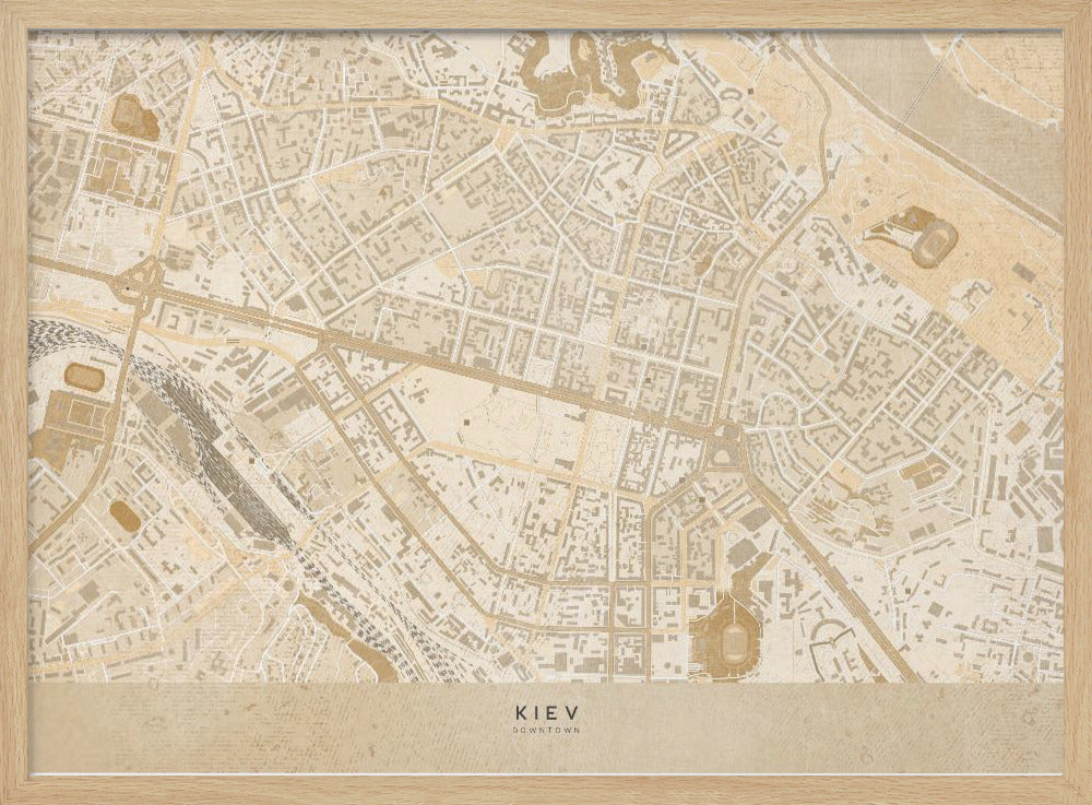 Sepia map of Kiev downtown (pre-war) Poster