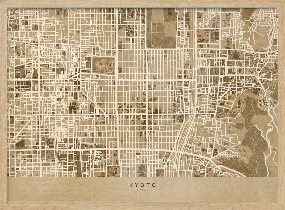 Sepia map of Kyoto Poster