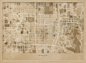 Sepia map of Kyoto Poster