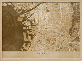 Sepia map of Osaka Poster