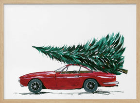 Eighties car carrying a Christmas tree Poster