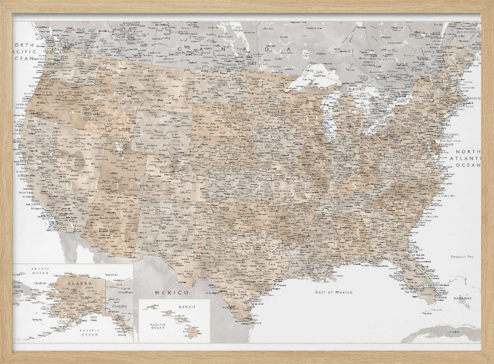 Highly detailed map of the United States Abey Poster