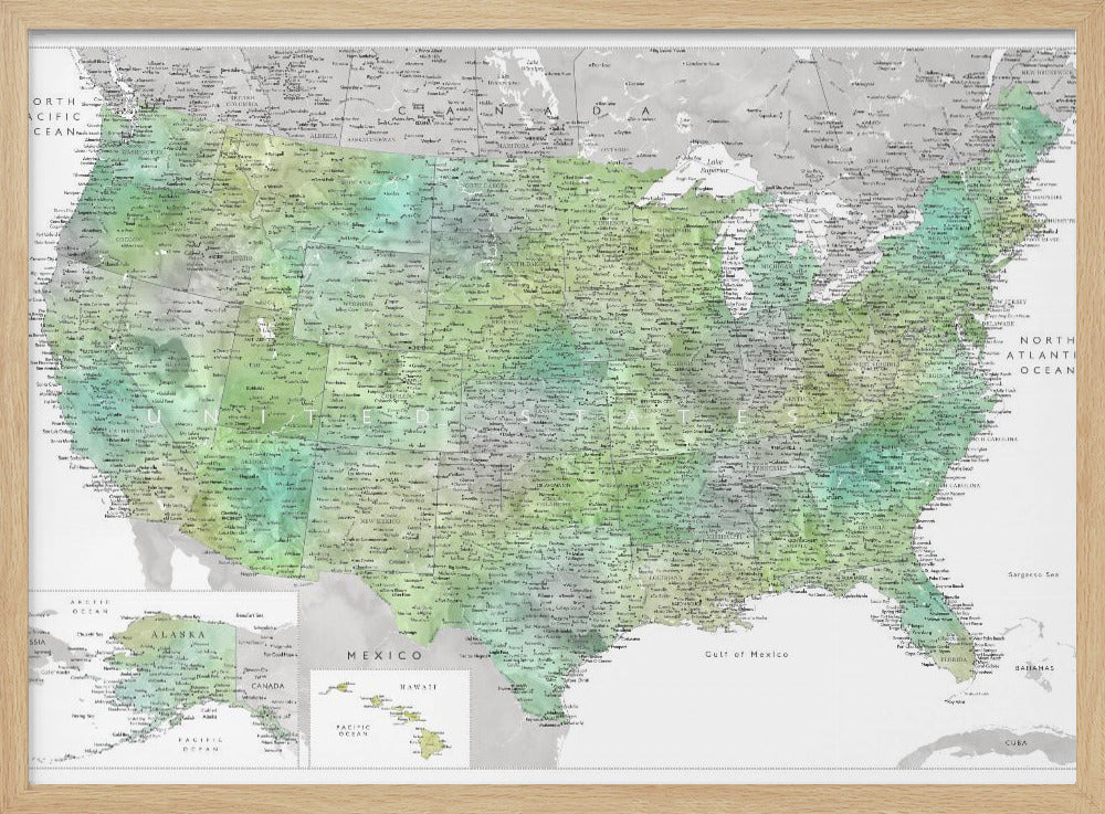 Highly detailed map of the United States, Oriole Poster