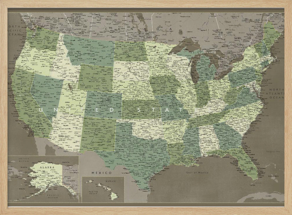 Highly detailed map of the United States, Camo Poster