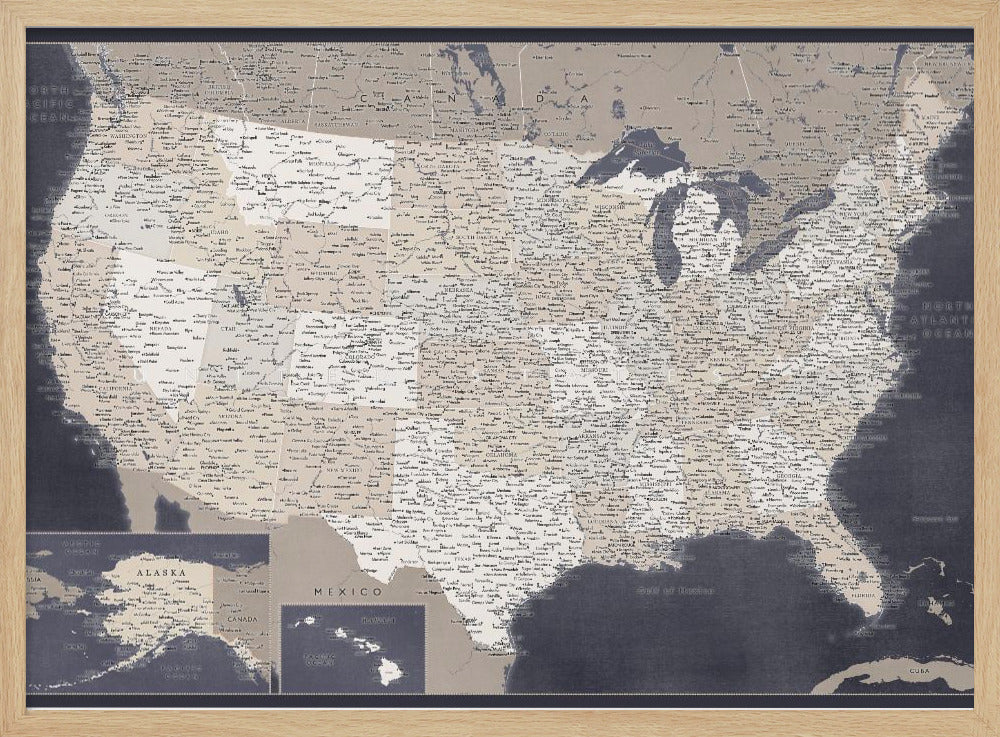 Highly detailed map of the United States, Glyn Poster