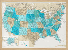 Highly detailed map of the United States, Uxia Poster