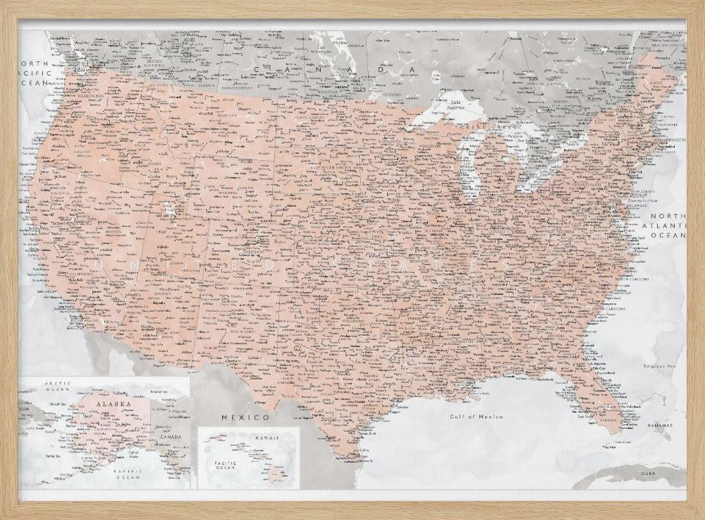 Highly detailed map of the United States, Lynette Poster