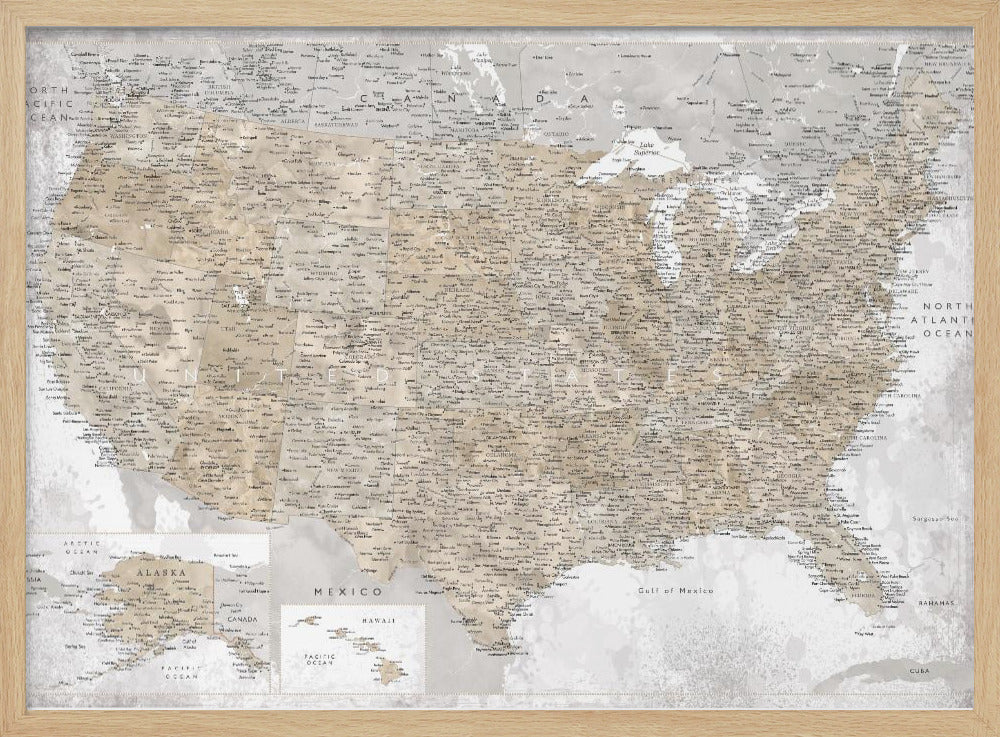 Highly detailed map of the United States, Kacia Poster