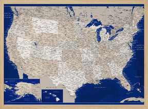 Highly detailed map of the United States, Kameryn Poster