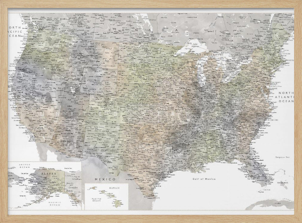 Highly detailed map of the United States, Habiki Poster