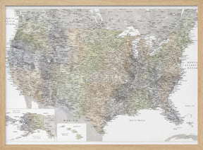 Highly detailed map of the United States, Habiki Poster