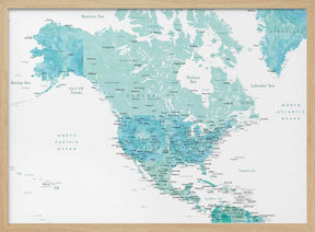 Map of North America in aquamarine watercolor Poster