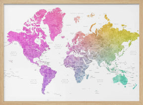 Watercolor world map with countries, Leo Poster