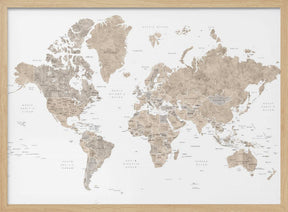 Watercolor world map with countries, Abey Poster